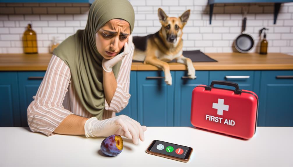 dog eats plum emergency